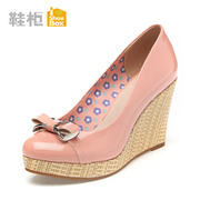 Shoebox shoe 2015 spring wedges shoes asakuchi round head bow high heel women shoes