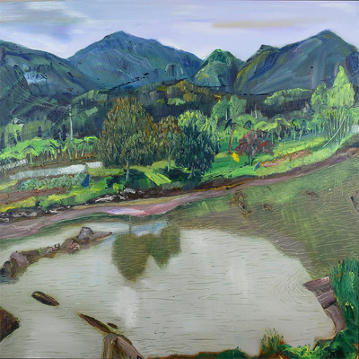 张强《青山绿水》 布面油画
