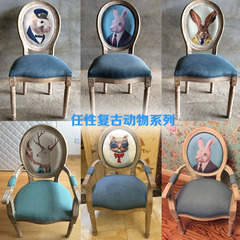 欧式复古实木餐椅橡木美式做旧靠背扶手椅漫咖啡酒店餐厅休闲椅子