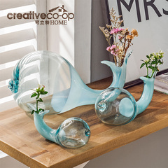 可立正品创意家居装饰客厅台面摆件花瓶玻璃透明鲸鱼插花水培瓶子