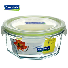 进口glasslock钢化玻璃保鲜盒圆形耐热微波炉专用有盖冷冻泡面碗