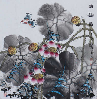 实力派新锐花鸟画家石芳《荷趣图》一级美术师