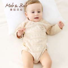 婴儿连体衣服秋季纯棉偏襟三角哈衣包屁衣0-3个月男女宝宝1爬爬服