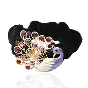 Ya-na Korean hair accessories made by rhinestone velvet Peacock ring rope hair clip flower head