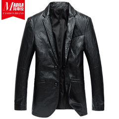 玛帝拉秋季青年男士pu皮衣夹克修身型外套韩版潮流外衣茄克衫黑色