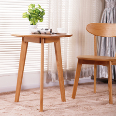 咖啡桌简约现代北欧实木圆形小户型餐桌椅白橡木日式小圆餐桌