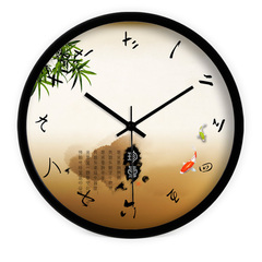 汉仪墨迹 茶道 创意现代中式简约客厅壁钟静音挂钟石英时钟表