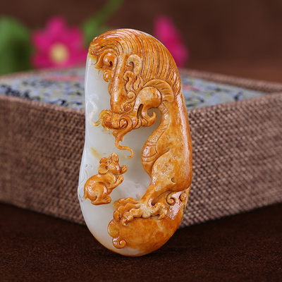 苏工名家玉雕和田玉白玉挂件望子成龙76.29克