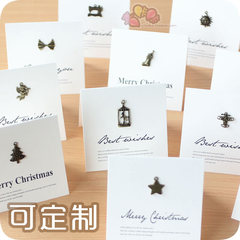 古铜片复古白色小贺卡圣诞节卡片祝福新年卡片 可定制AX-HKAL-01