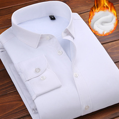 冬季加绒白衬衫男长袖加厚保暖免烫修身职业正装长袖加棉工装衬衣