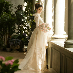 婚纱礼服新娘齐地冬修身公主结婚韩式简约梦幻白色长袖婚纱冬季女