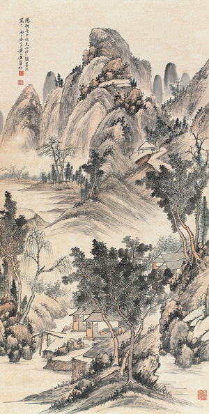 仿古古画名画复制品黄宾虹阳朔山景山山水画水墨画中国画国画