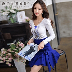 Spring skirt pink doll 2015 new ladies Royal Blue Lotus Leaf edge wool skirt