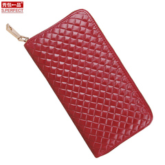 2015 fashion show packs a new leather women wallet large zip around wallet zip Korean version of weave grain cow leather jacket