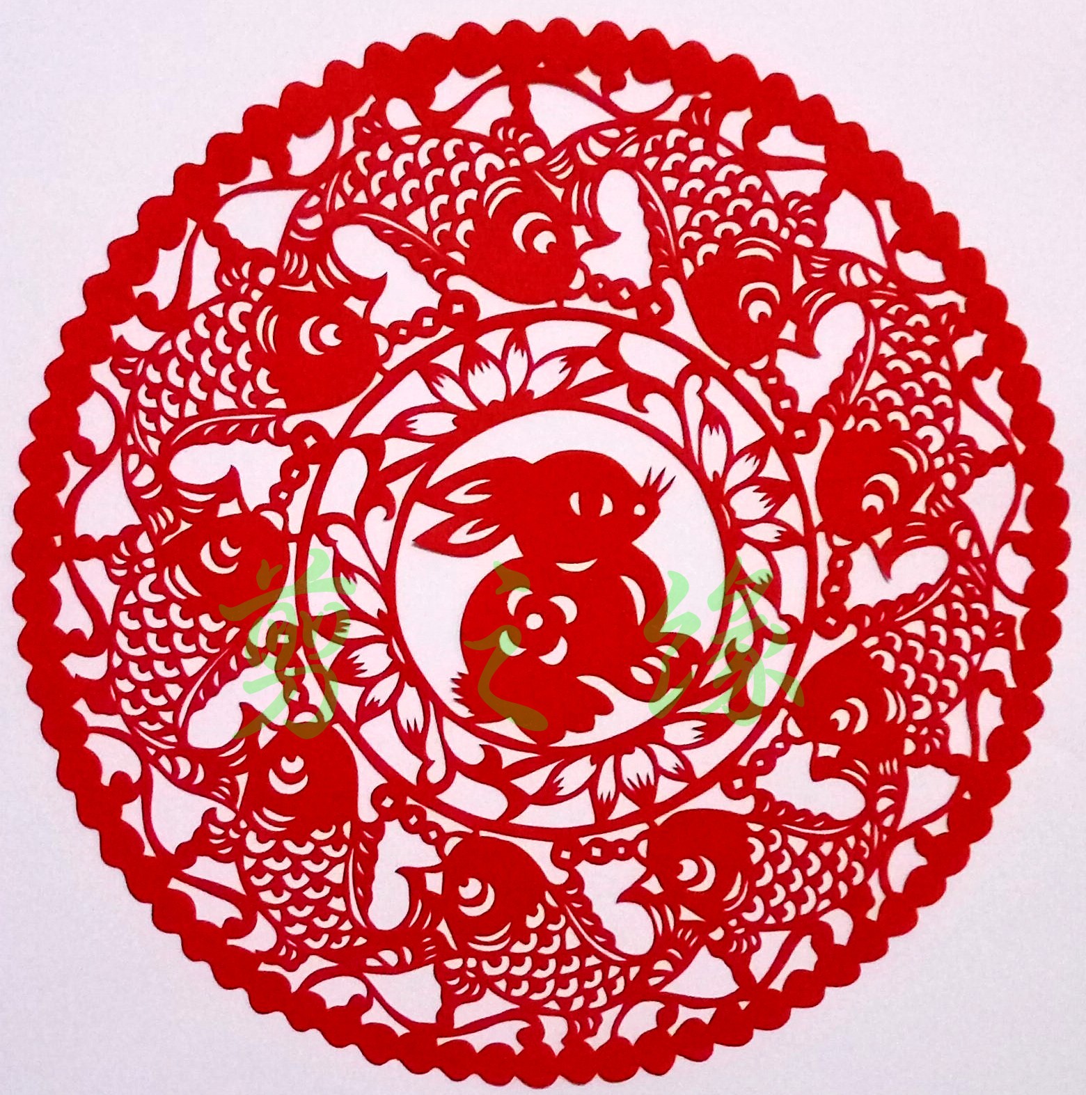 九鱼一兔手工镂空剪纸传统文化春节窗花剪画中国特色喜字