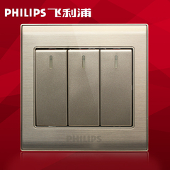 正品Philips/飞利浦开关插座 单控开关86型 香槟金3开单控Q8-213