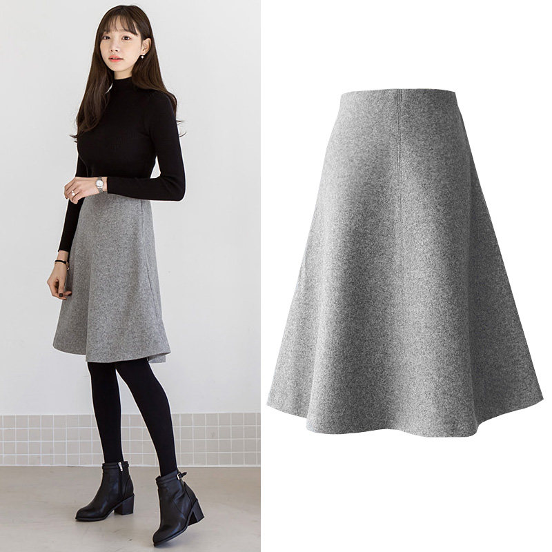 苏虞仙子秋冬毛呢半身裙中长款a字裙伞裙高腰喇叭裙打底裙