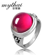 Very fashion retro Palace in Europe and America pale rose colour corundum ring 925 Thai ladies Thai silver jewelry