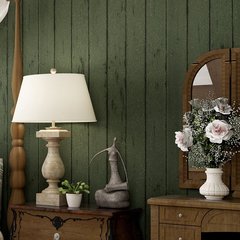 梵彩复古美式乡村仿木板木纹无纺布壁 卧室客厅墨绿色竖条纹墙纸