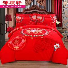 婚庆四件套大红色结婚床上用品六件套床单被套磨毛新婚庆床品1.8m