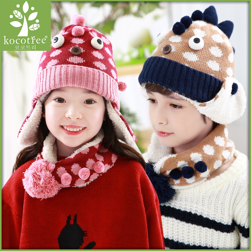 韩国kk树宝宝帽子冬天保暖加绒护耳帽男女儿童帽子小孩围巾两件套产品展示图2