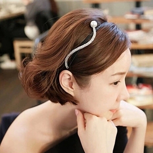 新款韩国气质名媛范水钻珍珠波浪弯曲一字夹弹簧夹发箍头箍发夹