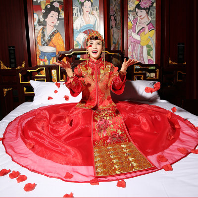 雅赞结婚秀禾服中式婚纱礼服古装嫁衣2015新款秋冬婚礼新娘龙凤褂