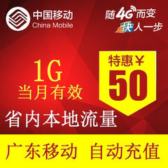 广东移动流量充值 1GB 省内2G/3G/4G通用 本地流量包 自动充值