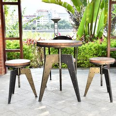 美式做旧铁艺咖啡桌椅 可升降茶几复古实木阳台休闲户外桌椅