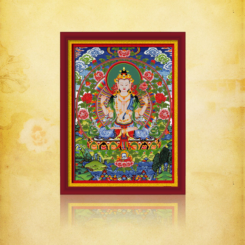 凉风dmc十字绣套件 zgf1794 唐卡四臂观音 观音菩萨像 印花