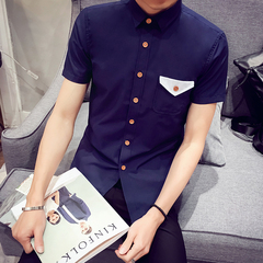 YMV男士短袖衬衫 夏季韩版修身男装商务寸衫衬衣春季纯色上衣潮