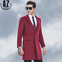 AZ蚁族青年冬季男士韩版修身羊毛呢大衣中长款男休闲绅士风衣外套