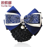 Ya na Korea headdress elegant professional grid fabric cross bow clips flower Bank stewardess