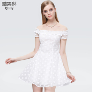 Fine bi-organza dresses spring summer styles of Linda 2015 Europe a neck short sleeve embroidered skirt child