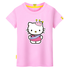 凯蒂猫 hello kitty女童短袖 卡通图案可爱小学生男童纯棉半袖潮