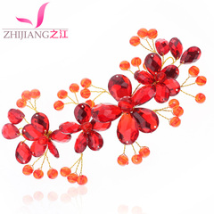 River of crystal flower red wedding card wedding flower bridal hair jewelry Korean style wedding accessories