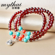 925 Silver, hand-knotted Thai fashion natural Garnet bracelets circle bracelet