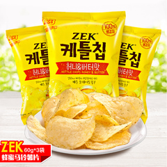 ZEK韩国进口零食蜂蜜黄油马铃薯片土豆片60g*3休闲膨化食品