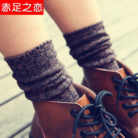秋季堆堆袜韩国可爱女士棉袜粗线复古日系中统短袜短靴袜松口棉袜