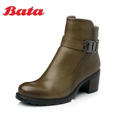 Bata/拔佳冬季专柜同款牛皮粗跟时尚女靴短靴AZH50DD5