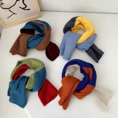 韩国东大门三色柔软针织小围巾女秋冬短款毛线彩色拼色ins风围脖