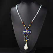 Is 925 Silver cloisonne Thai ladies and gorgeous natural aquamarine necklace sweater chain enamel tide