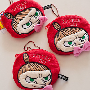 日单moomin 姆明一族 littlemy 亚美 圆形卡通短毛绒刺绣零钱包