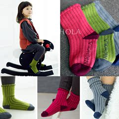 2016初春新款韩国进口童袜粗条相间色童袜男女宝宝彩色地板袜卷边