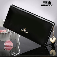 Miao di 2015 fall/winter purse black leather zip around wallet vertical large capacity clutch bag wallet