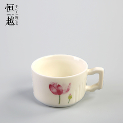 恒越 陶瓷品茗杯 功夫茶杯小口杯主人杯个人杯茶碗 带把 茗品杯