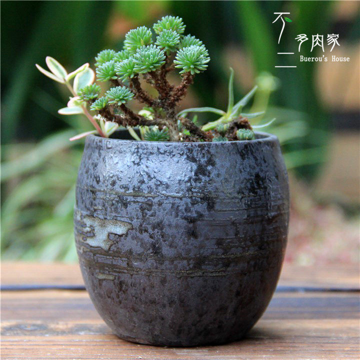 造型花盆创意个性_多肉花盆素陶瓷粗陶流釉透气宜兴紫砂老桩造型花盆