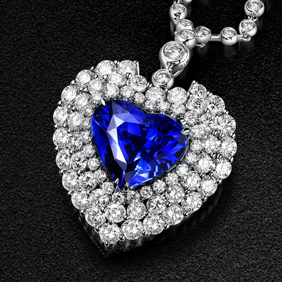 女神首选 6ct天然心形海洋之星蓝宝石k金镶钻彩宝项链