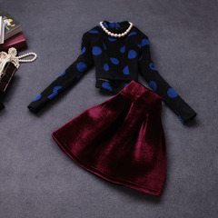 Autumn/winter 2014 new European fashion vintage Lady Princess dresses, cashmere twin set Kit #