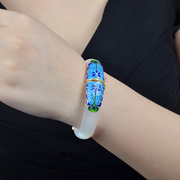 Thai natural jade bracelet S925 silver plated female cloisonne enamel burnt blue spirit open bracelet